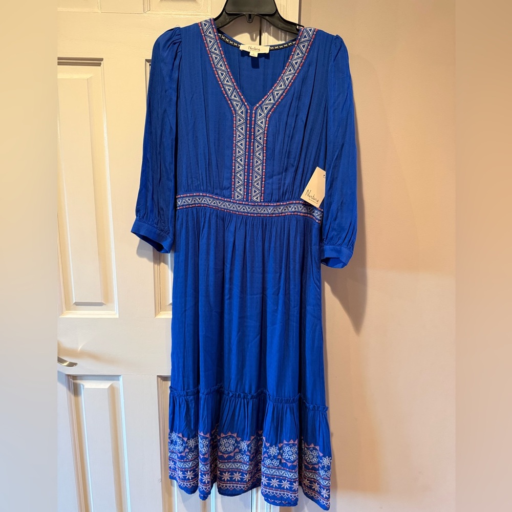Nurture by Westbound Royal Blue Embroidered Boho Midi Dress